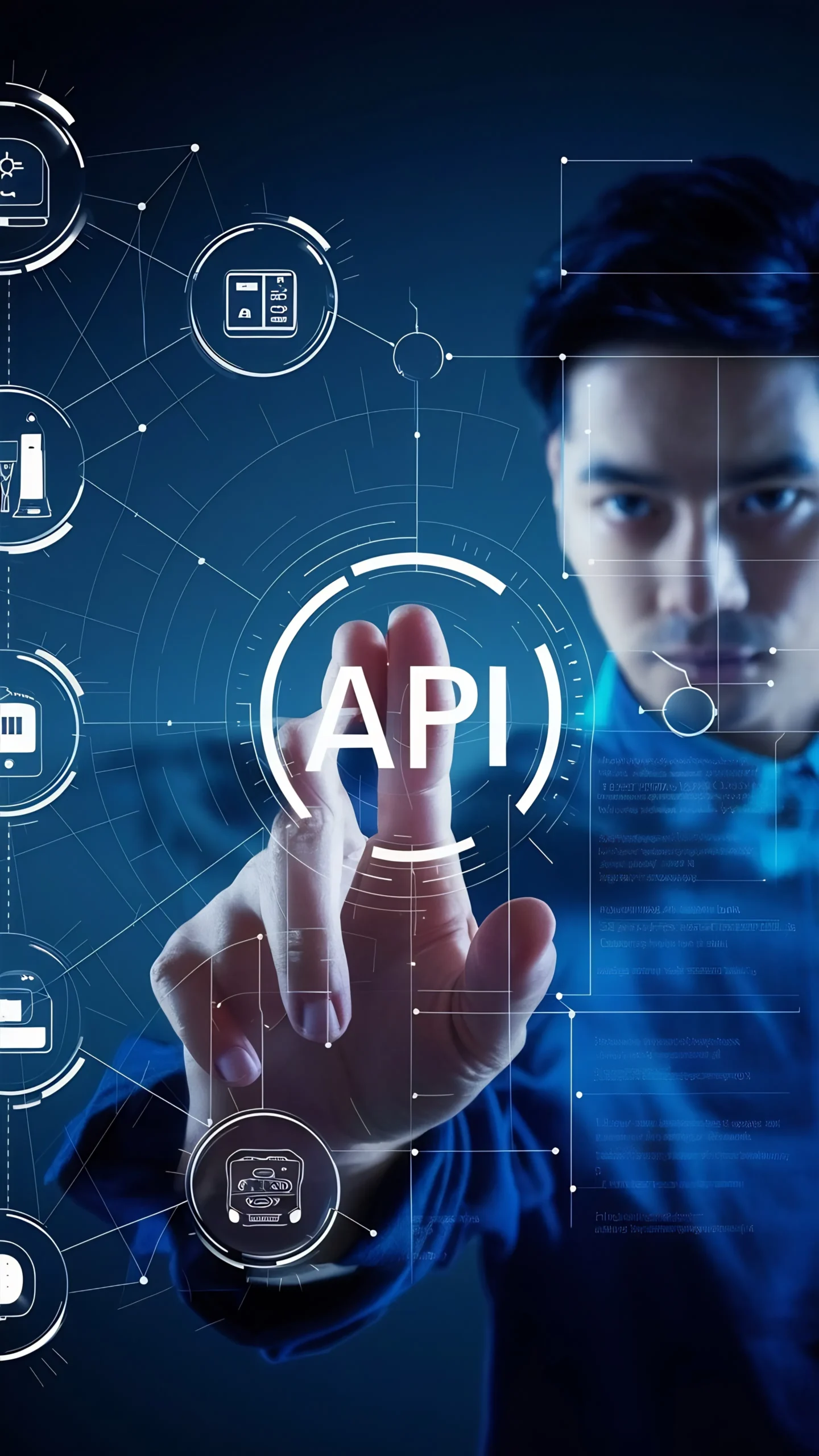 Developer interacting with a digital interface to test healthcare API integration options.